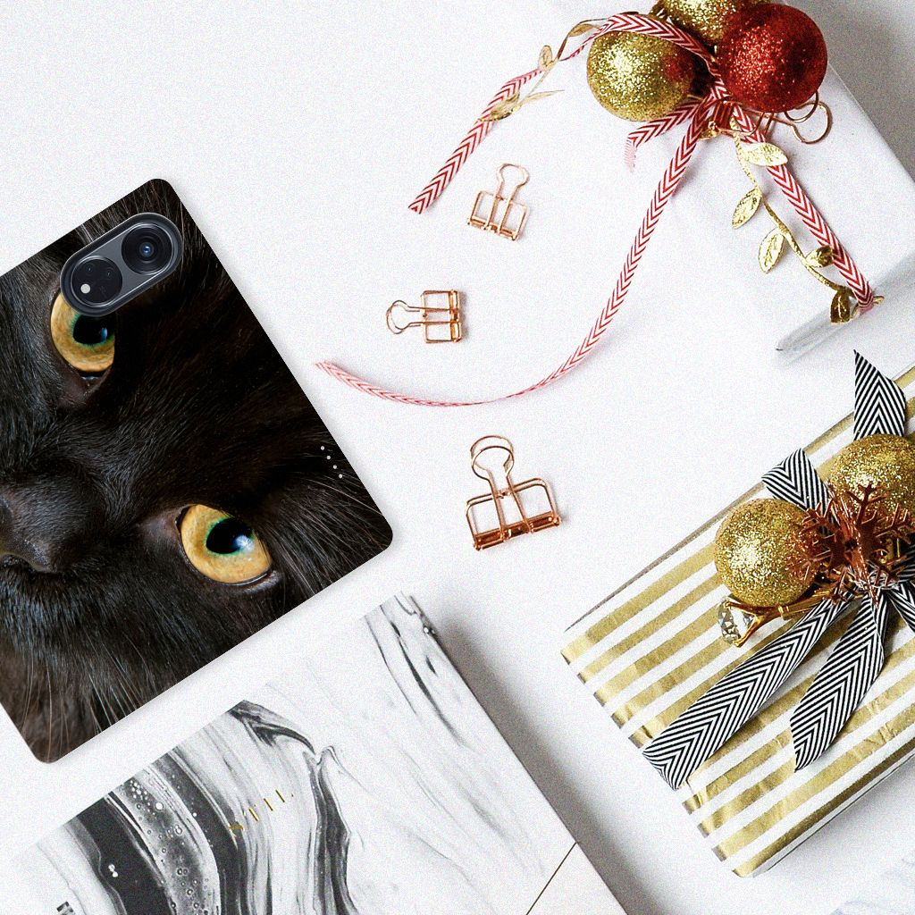 OPPO Reno8 T 5G Hoesje maken Zwarte Kat telefoonhoesje zwart kat ogen