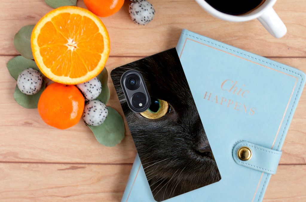 OPPO Reno8 T 5G Hoesje maken Zwarte Kat stand case zwart kat detail