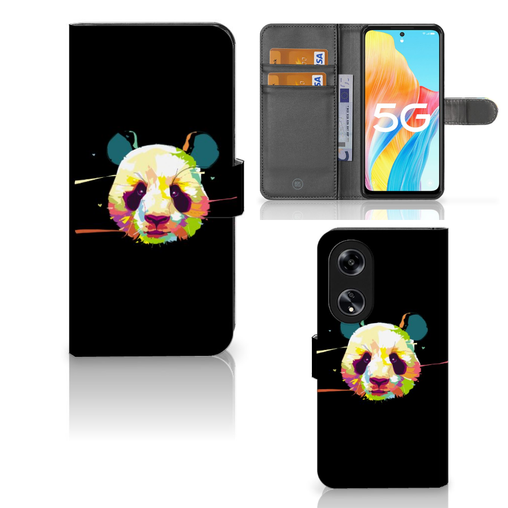 OPPO Reno8 T 5G Leuk Hoesje Panda Color boekhoesje panda kleuren zwart zwart