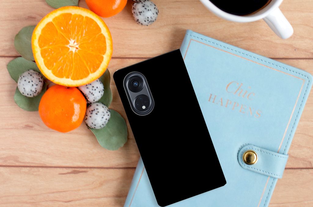 OPPO Reno8 T 5G Magnet Case Cow zwart ontwerp bovenaanzicht