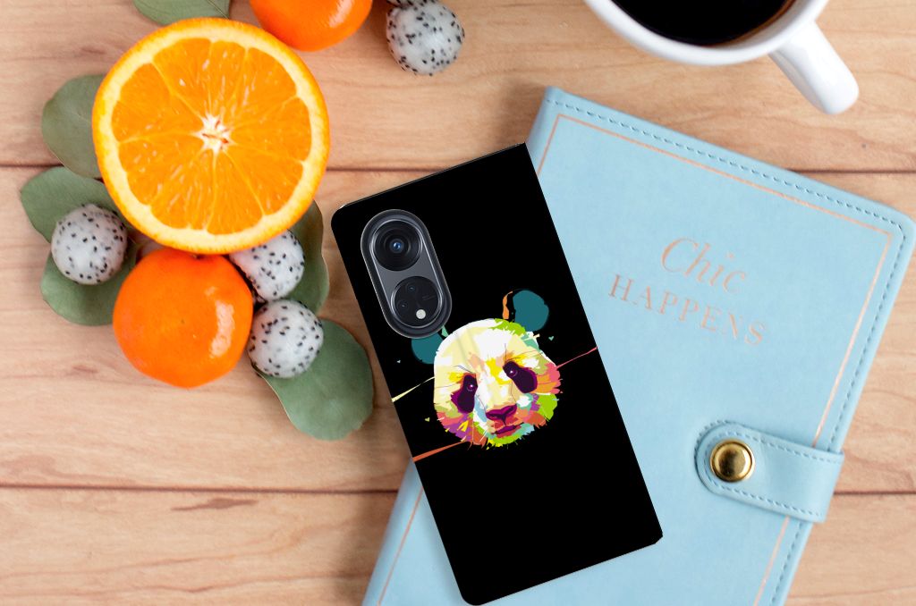 OPPO Reno8 T 5G Magnet Case Panda Color telefoonhoesje panda kleurrijk design