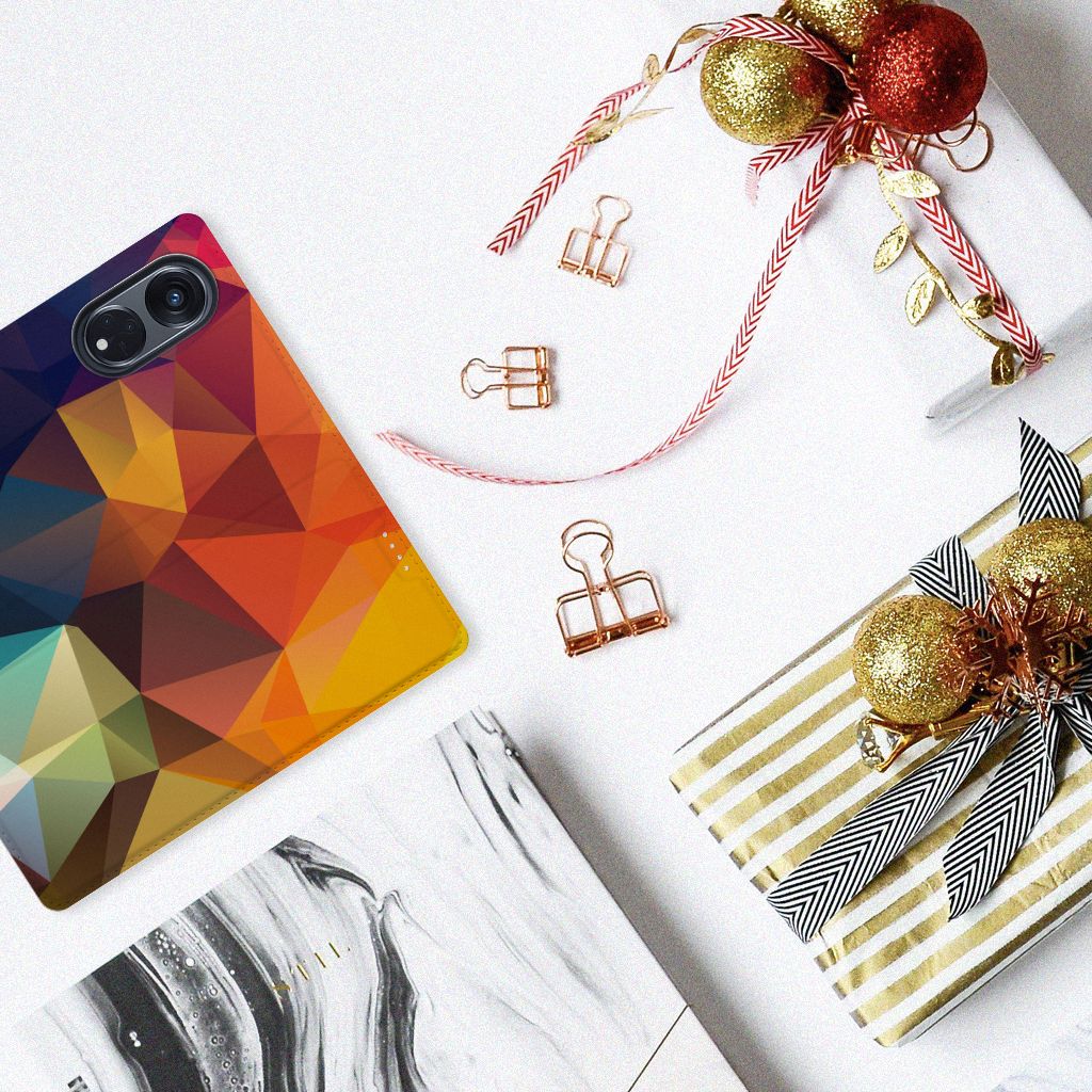 OPPO Reno8 T 5G Stand Case Polygon Color kleurrijk abstract design bovenaanzicht