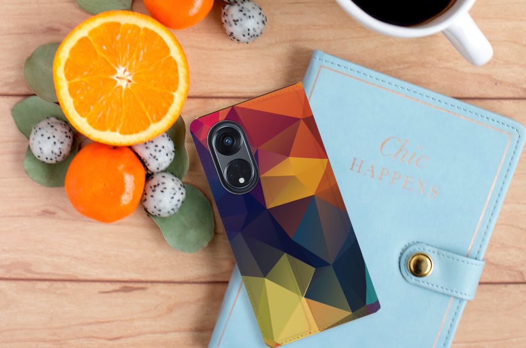 OPPO Reno8 T 5G Stand Case Polygon Color design geommetrisch aanzicht