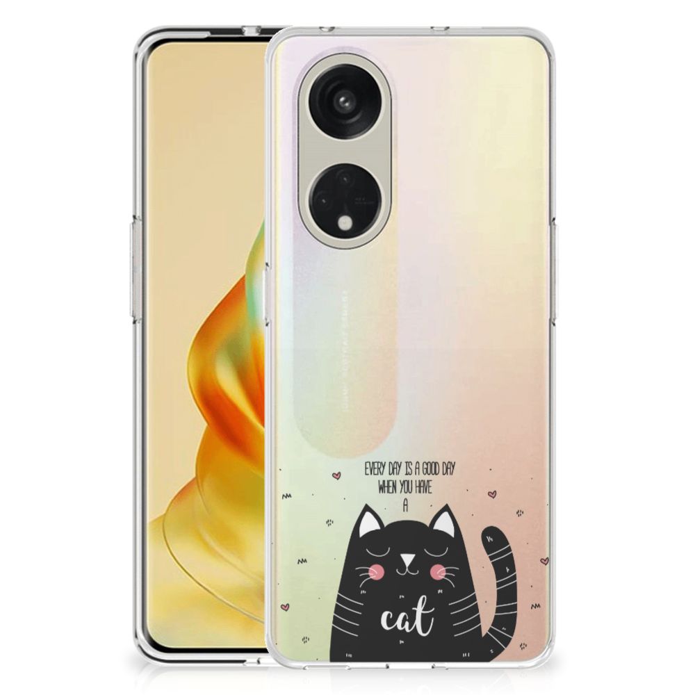 OPPO Reno8 T 5G Telefoonhoesje met Naam Cat Good Day design vooraanzicht