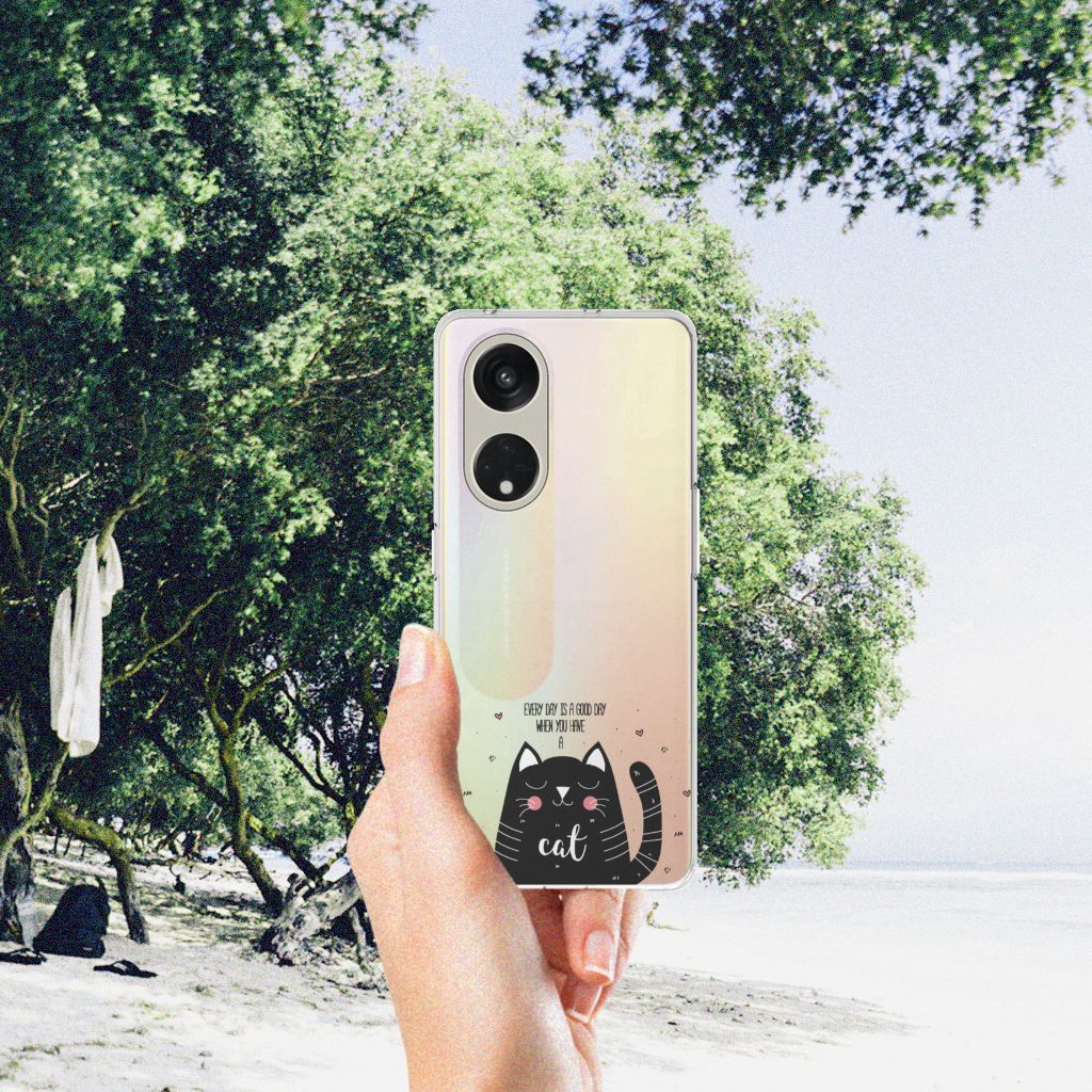 OPPO Reno8 T 5G Telefoonhoesje met Naam Cat Good Day hoesje design kat schuin