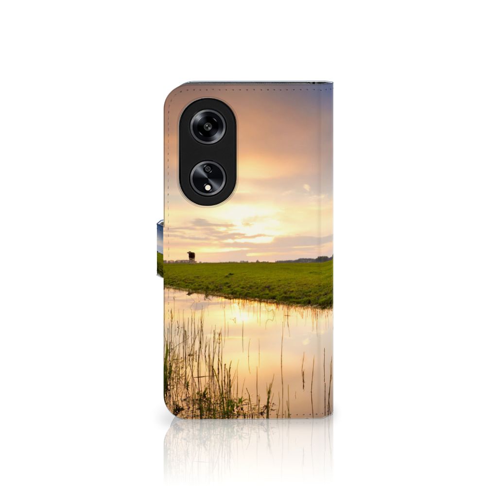 OPPO Reno8 T 5G Telefoonhoesje met Pasjes Koe telefoonhoesje koeien weiland zonsopgang