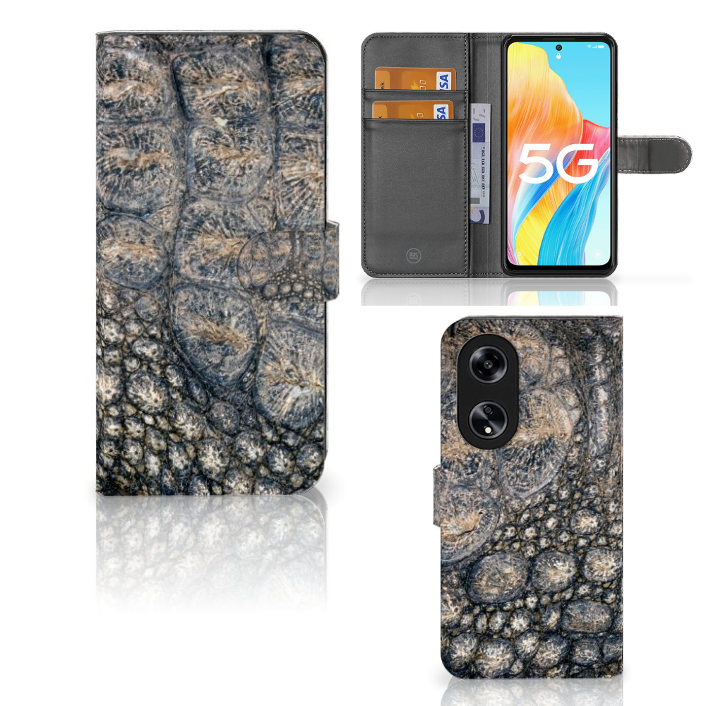 OPPO Reno8 T 5G Telefoonhoesje met Pasjes Krokodillenprint