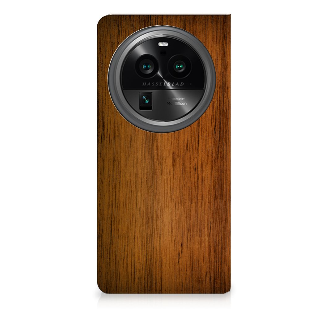 OPPO X6 Pro Book Wallet Case Donker Hout achterkant design hout