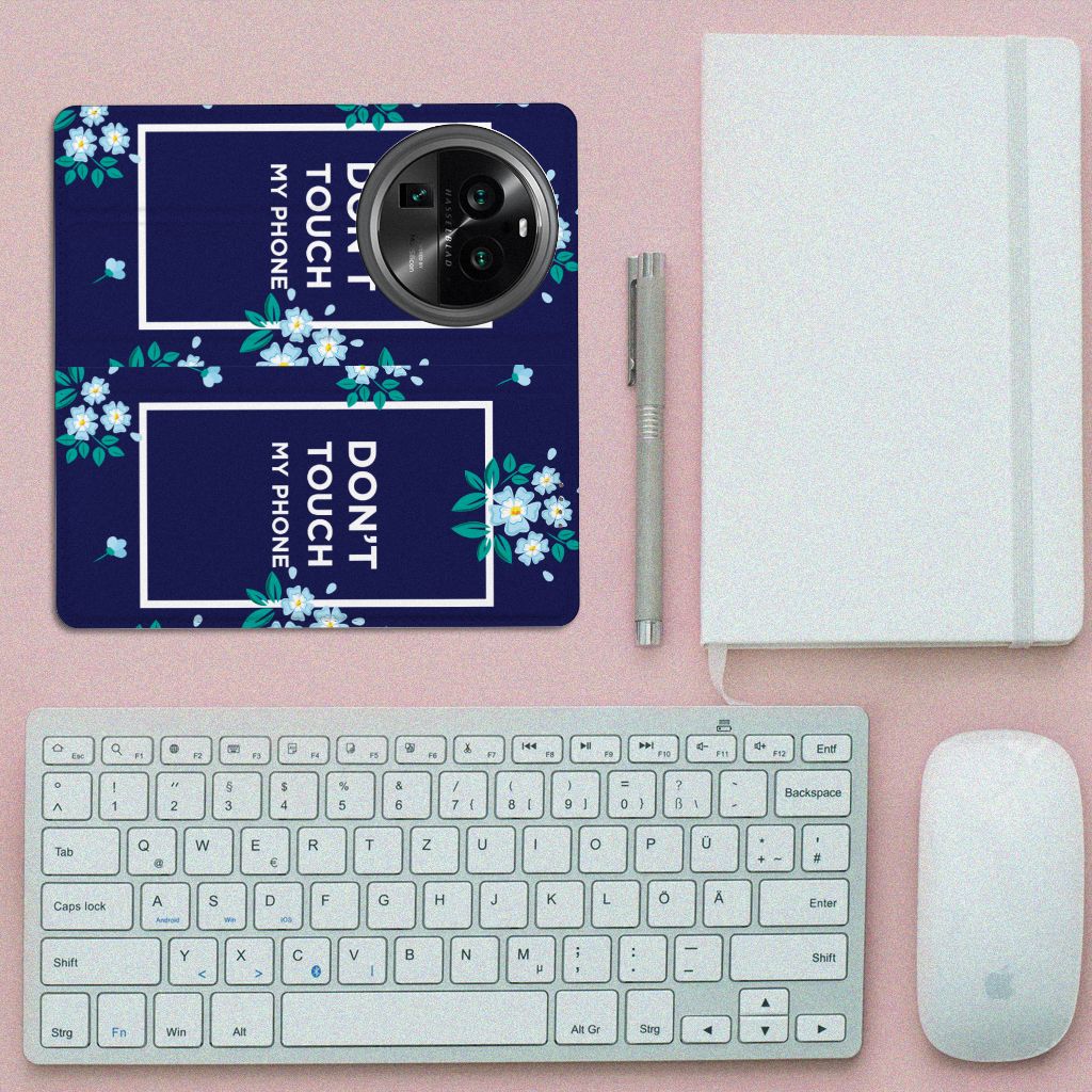 OPPO X6 Pro Design Case Flowers Blue DTMP muismat design bloemen blauw bovenaanzicht