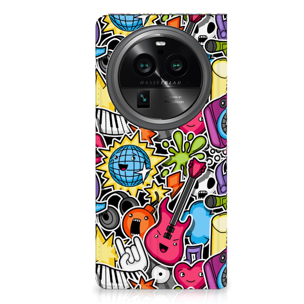 OPPO X6 Pro Hippe Standcase Punk Rock met kleurrijk grafisch ontwerp en muziekthema 🎸.