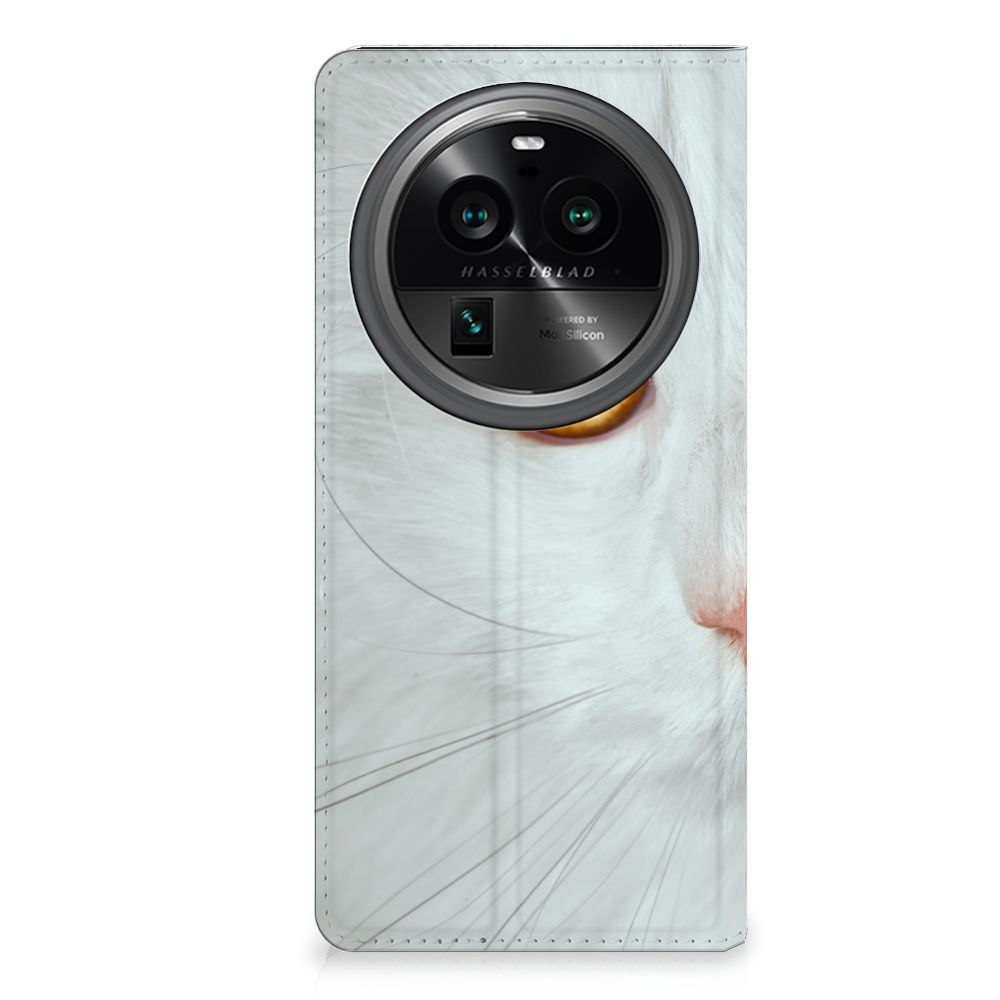 OPPO X6 Pro Hoesje maken Witte Kat stand case witte kat aanzicht