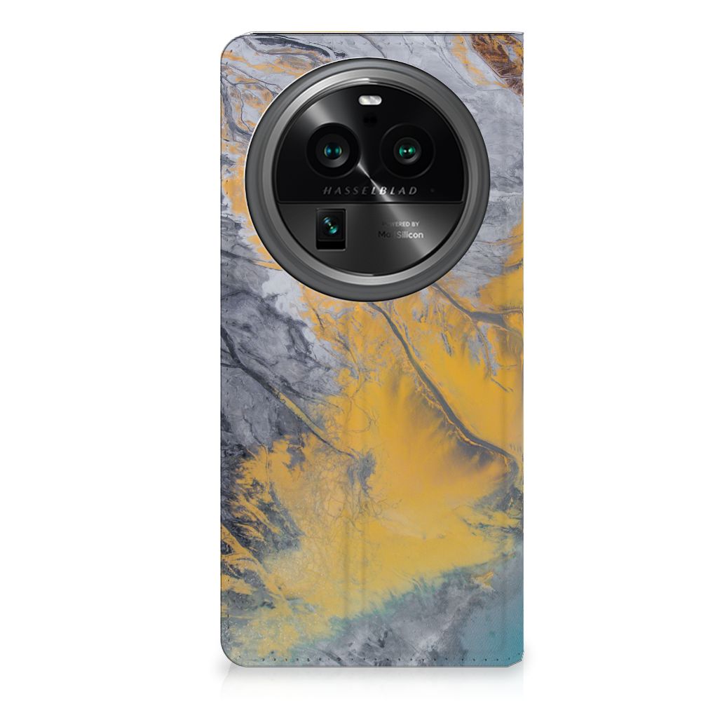 OPPO X6 Pro Standcase Marble Blue Gold voorkant marmer ontwerp