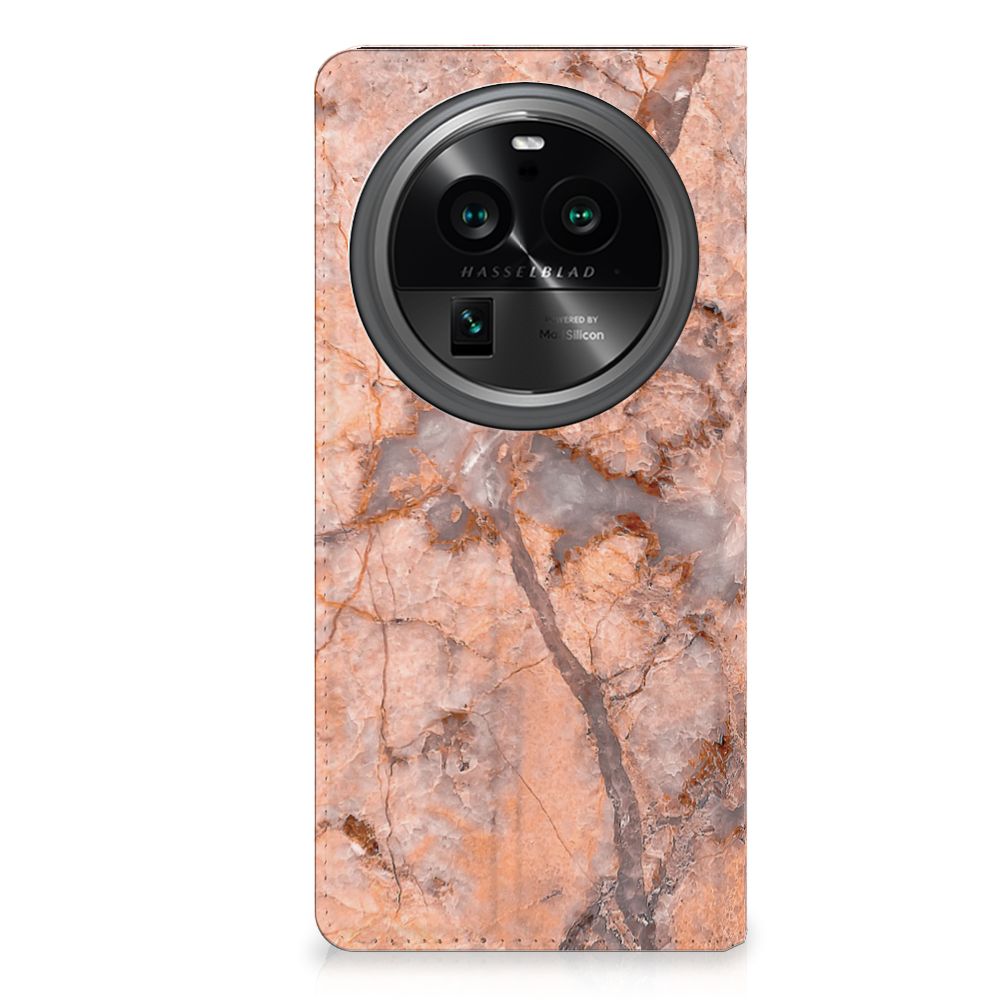 OPPO X6 Pro Standcase Marmer Oranje hoesje design Oranje aanzicht