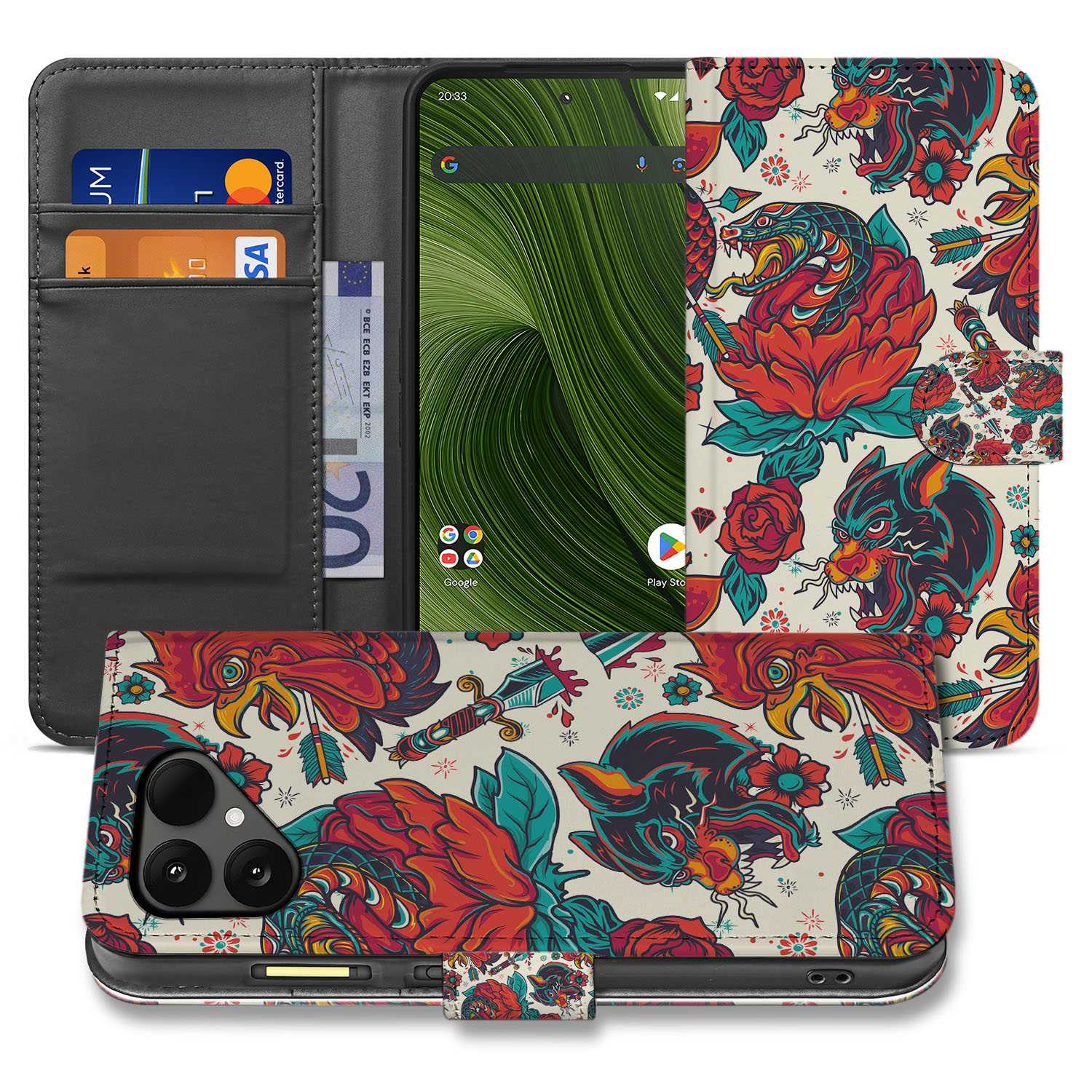 Old Skool Fairphone 6 Book Case vintage tattoo design open binnenkant