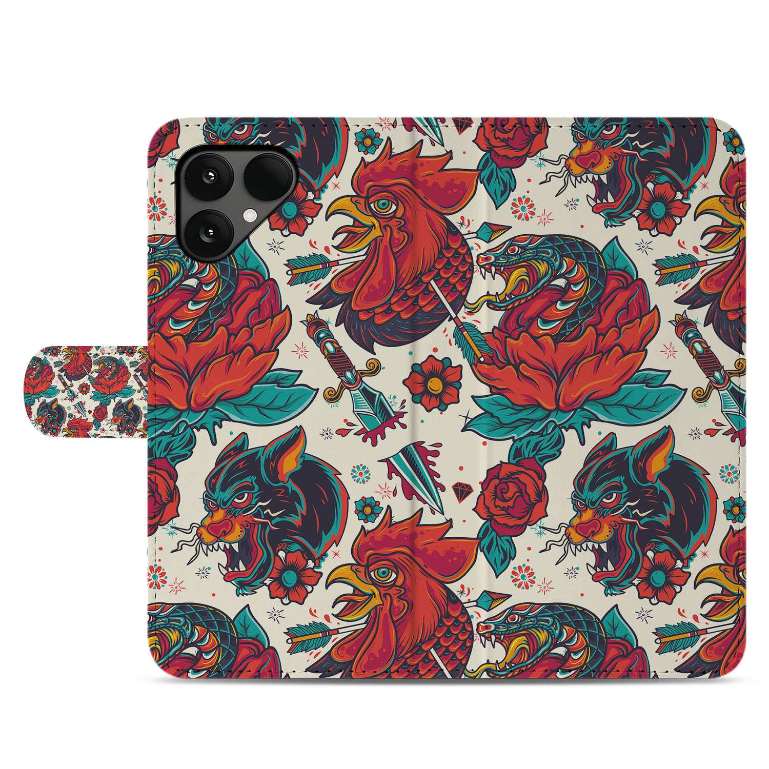 Old Skool Fairphone 6 | Book Case designnaam vintage tattoo print aanzicht