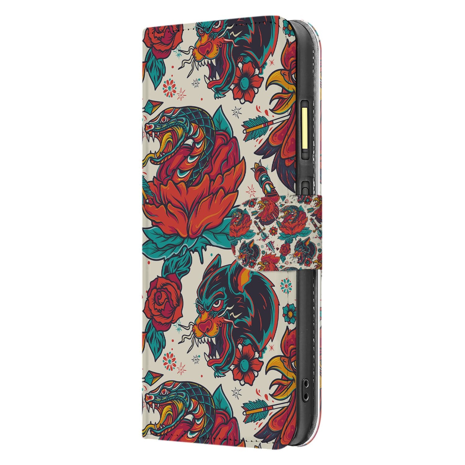 Old Skool Fairphone 6 | Book Case portemonnee tattoo print zijkant