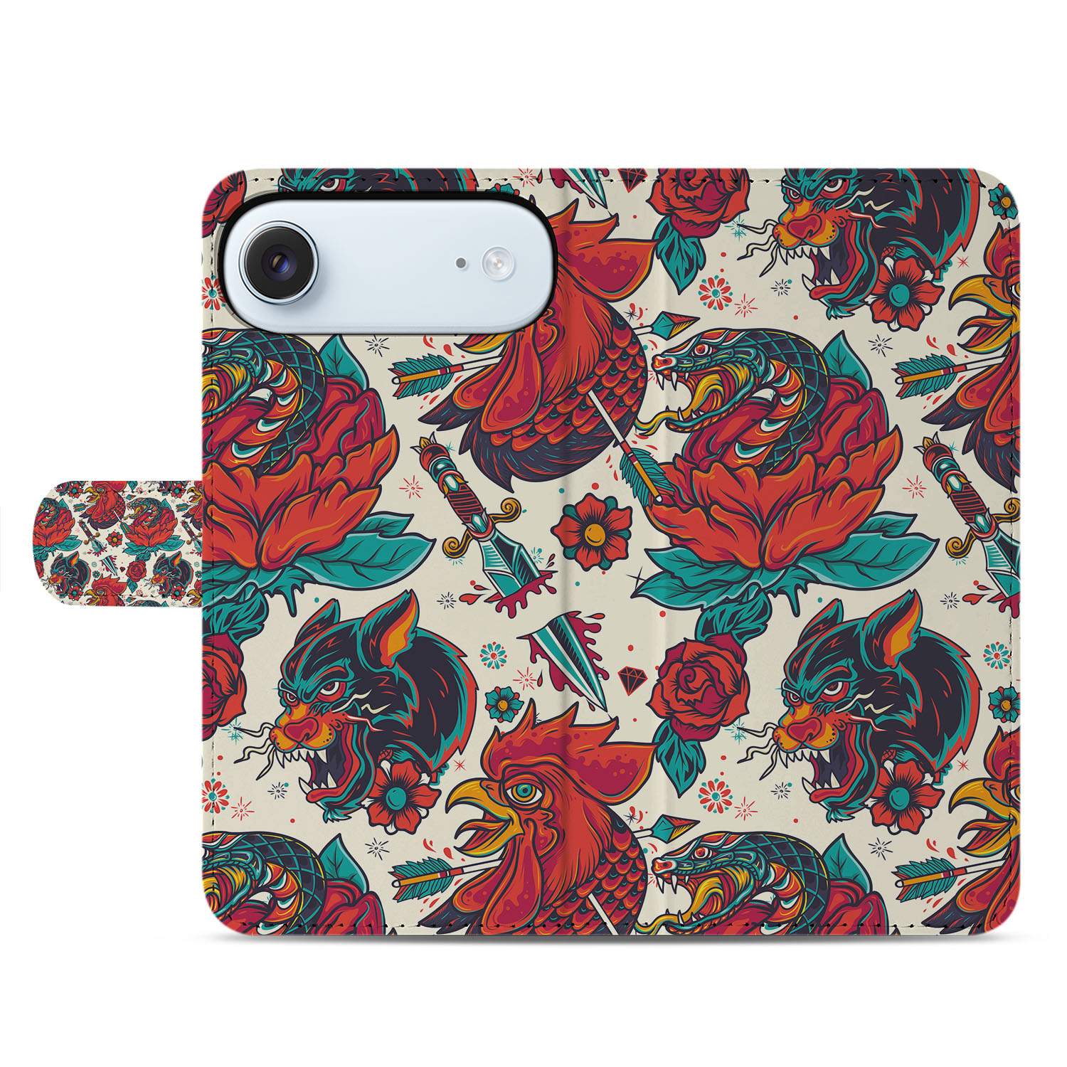 Old Skool Hoesje voor iPhone Air Bookcase tattoo design vooraanzicht