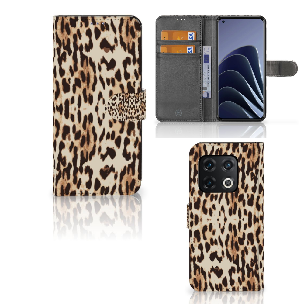 OnePlus 10 Pro Telefoonhoesje met Pasjes Leopard design patroon aanzicht