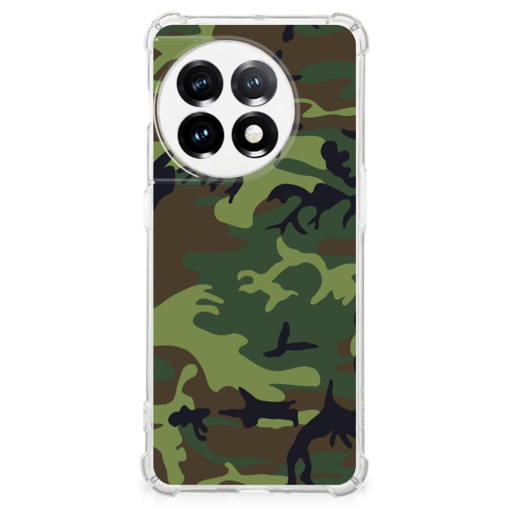 OnePlus 11 Doorzichtige Silicone Hoesje Army Dark achterkant camouflage ontwerp