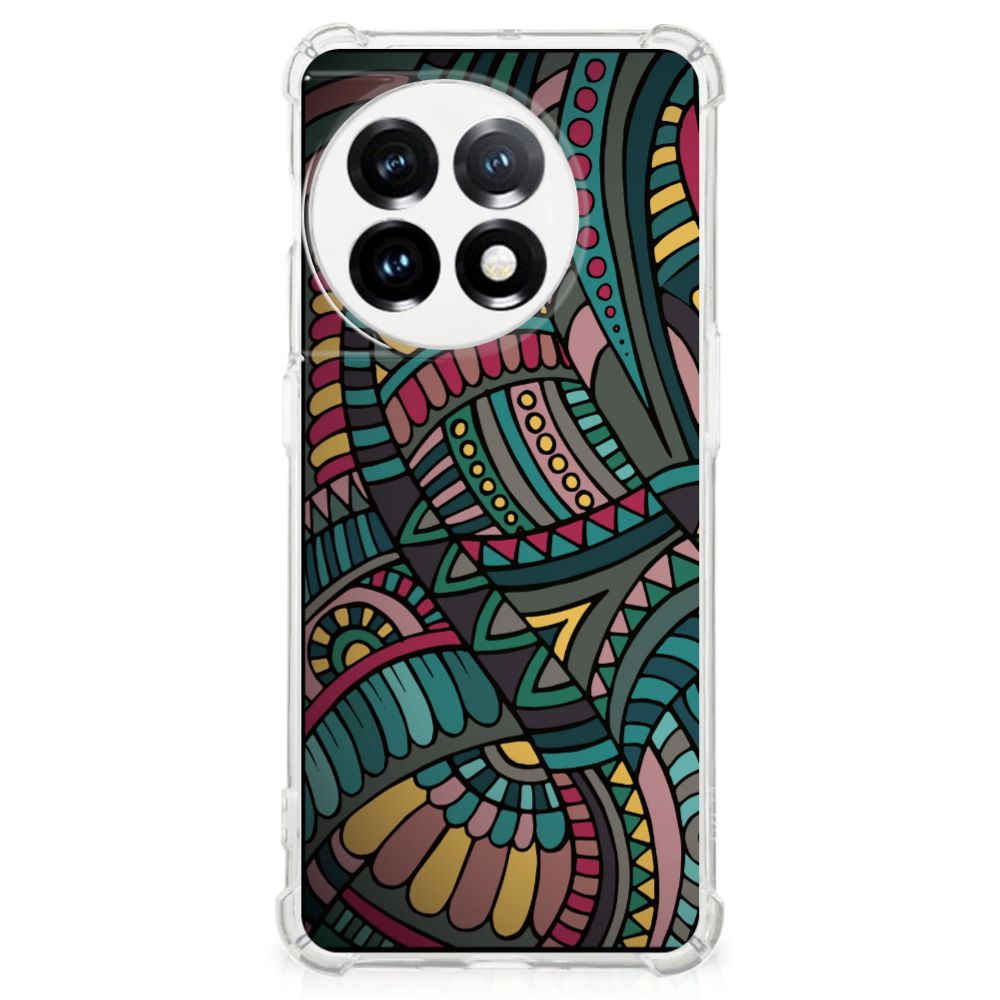 OnePlus 11 Doorzichtige Silicone Hoesje Aztec design kleurrijk aanzicht