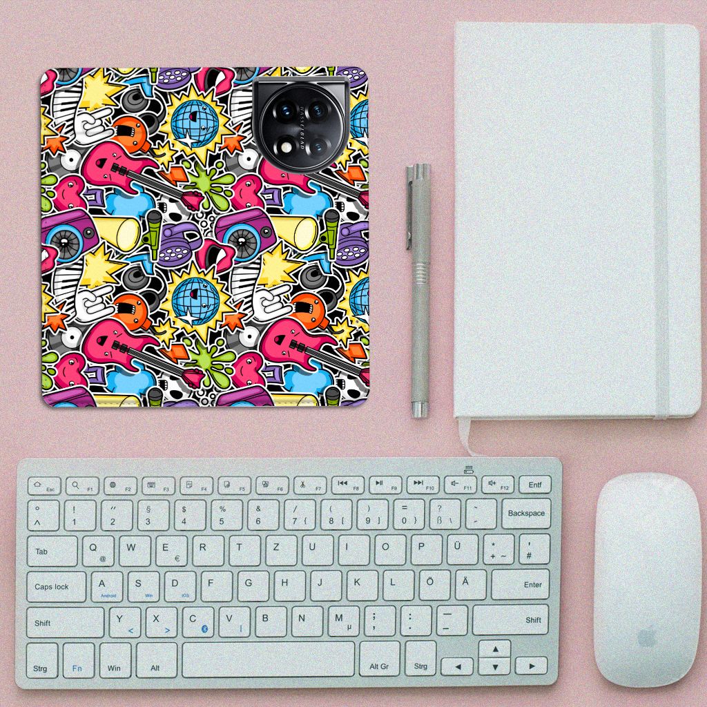 OnePlus 11 Hippe Standcase Punk Rock telefoonhoesje kleurrijk design top_view
