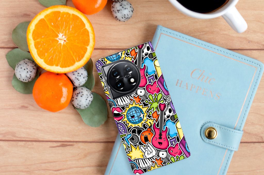 OnePlus 11 Hippe Standcase Punk Rock telefoonhoesje design punk rock aanzicht