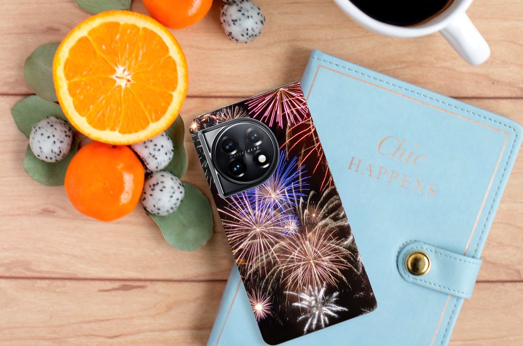 OnePlus 11 Hippe Standcase Vuurwerk hoesje siervuurwerk bovenaanzicht
