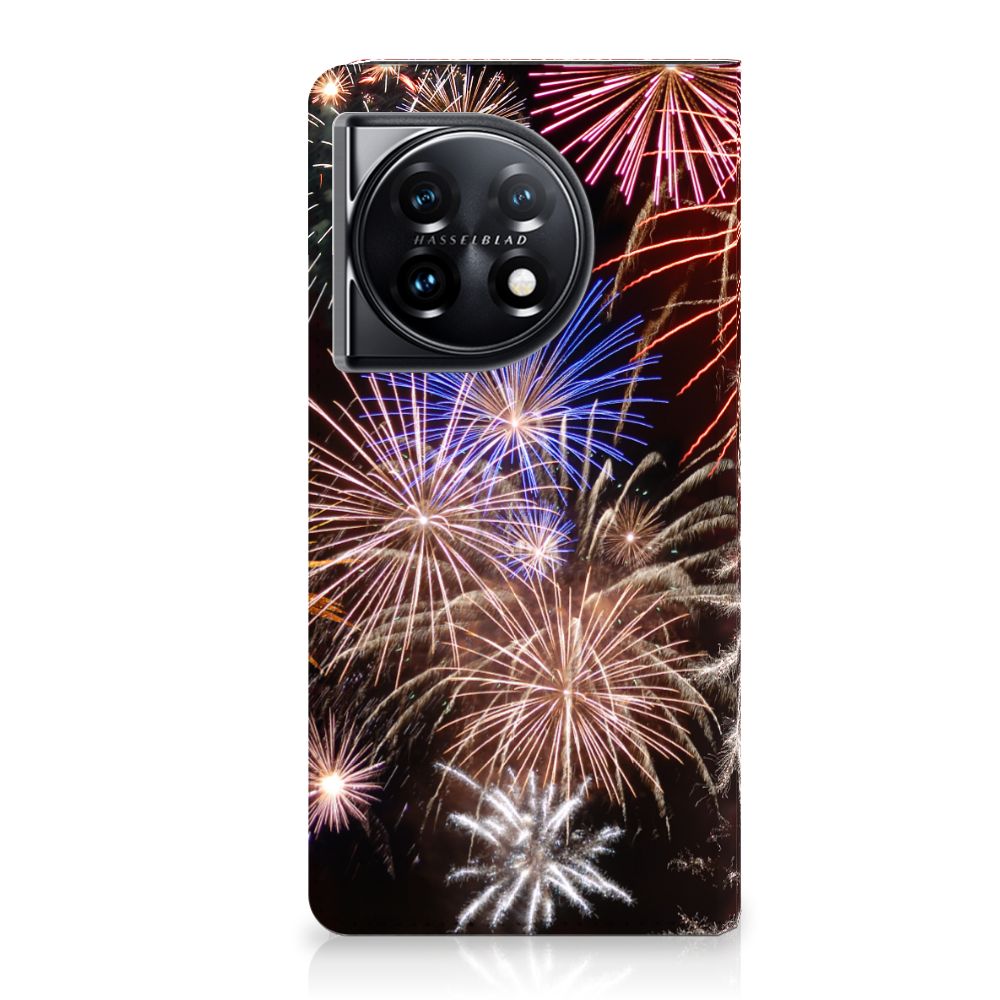 OnePlus 11 Hippe Standcase Vuurwerk hoesje siervuurwerk kleurrijk aanzicht