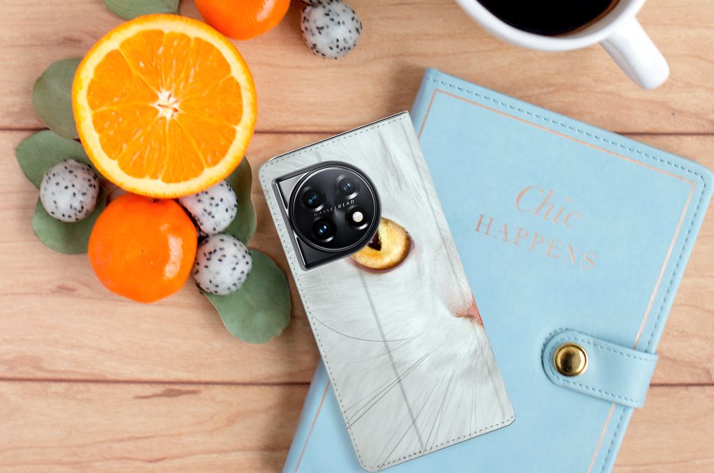 OnePlus 11 Hoesje maken Witte Kat stand case witte kat fruit