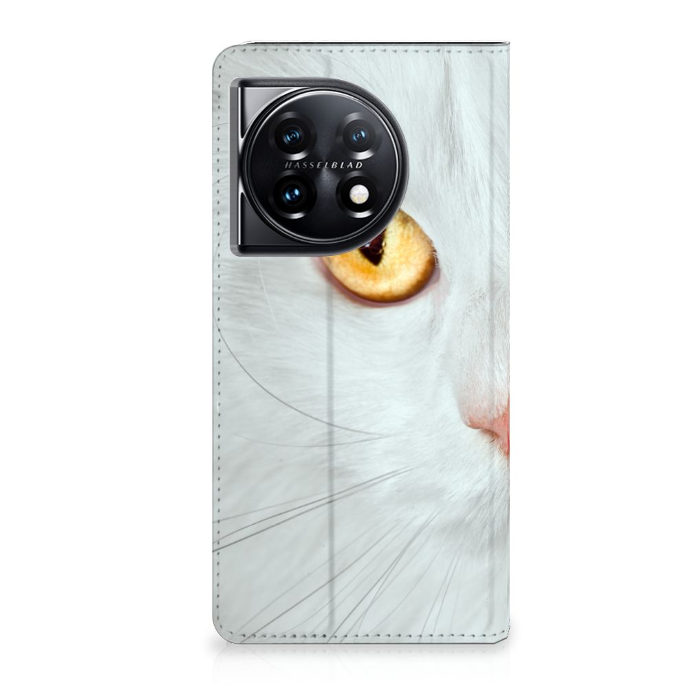 OnePlus 11 Hoesje maken Witte Kat design hoesje witte kat aanzicht