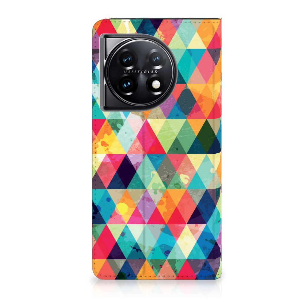 OnePlus 11 Hoesje met Magneet Geruit kleurrijk design triangles voorkant