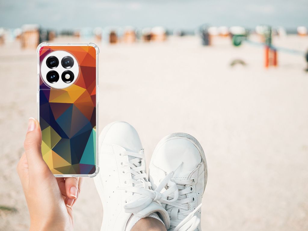 OnePlus 11 Shockproof Case Polygon Color hands beach design colorful