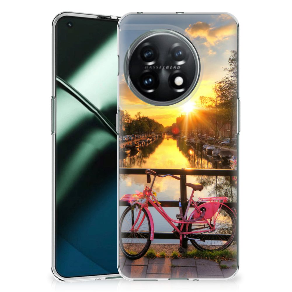 OnePlus 11 Siliconen Back Cover Amsterdamse Grachten design fiets aanzicht