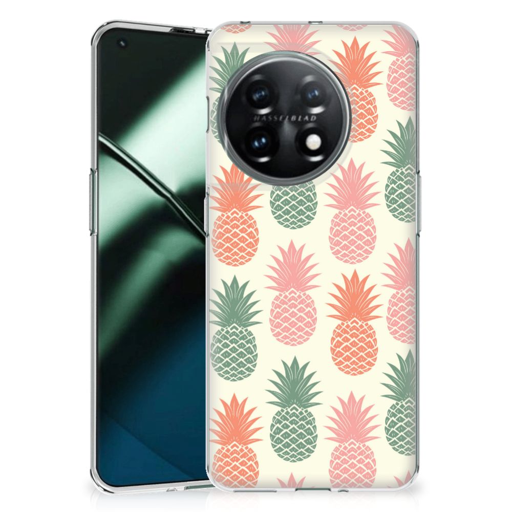 OnePlus 11 Siliconen Case Ananas ananas patroon transparant achterkant
