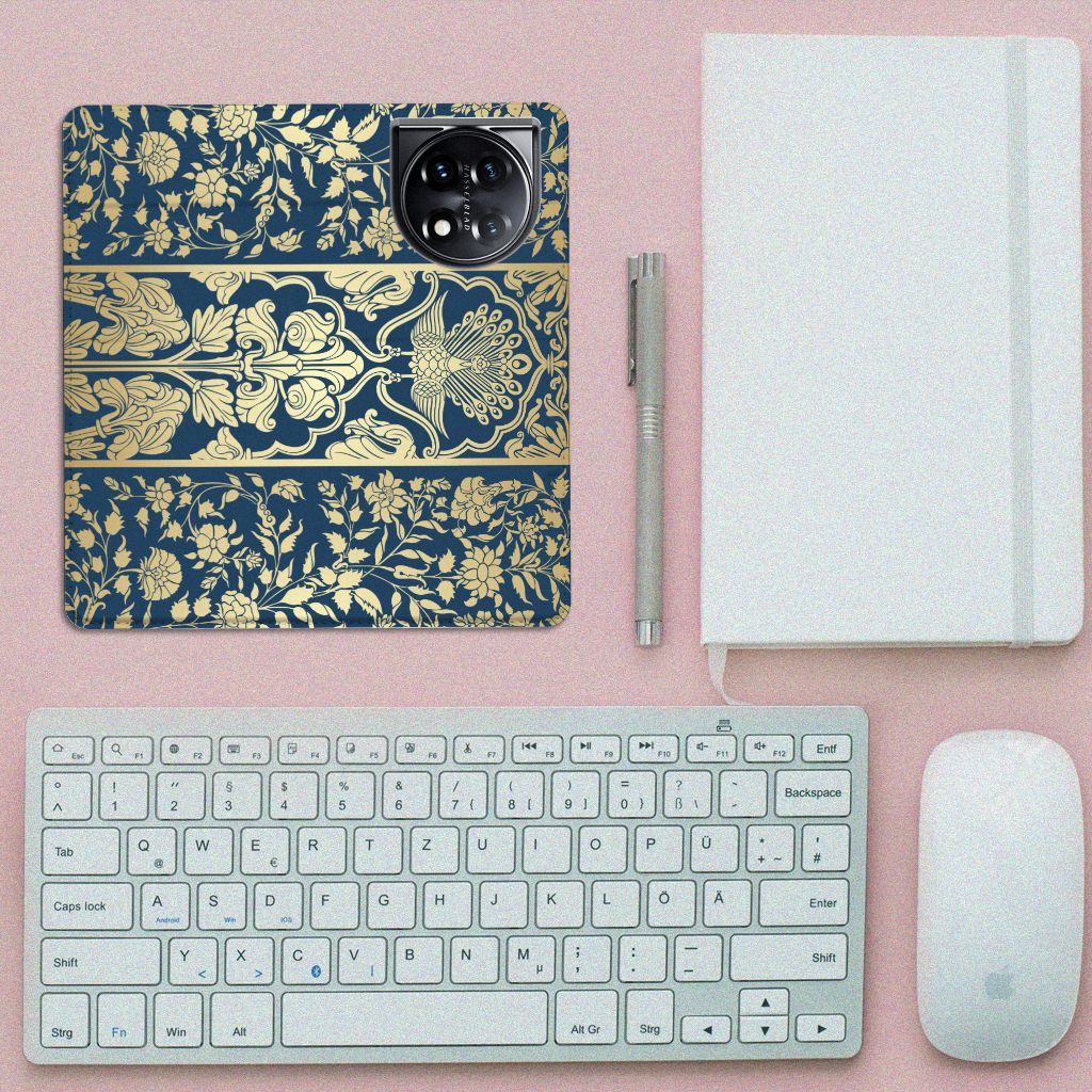 OnePlus 11 Smart Cover Beige Flowers design elegant boven