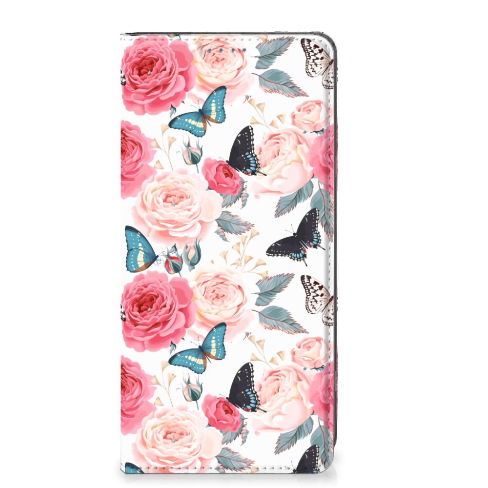 OnePlus 11 Smart Cover Butterfly Roses telefoonhoesje Butterfly Roses voorkant