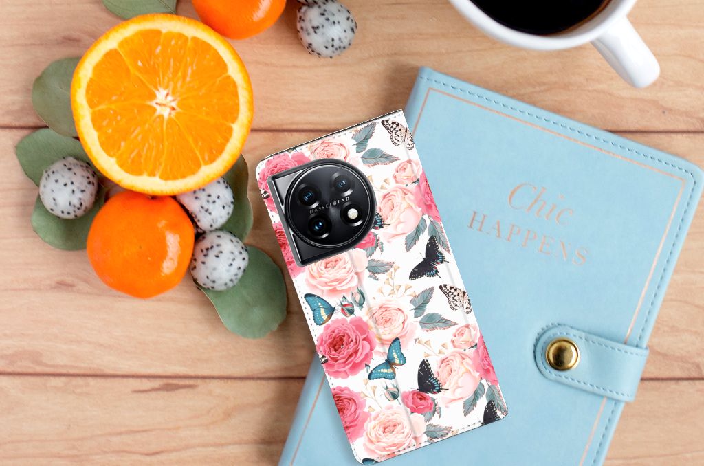 OnePlus 11 Smart Cover Butterfly Roses design bovenaanzicht
