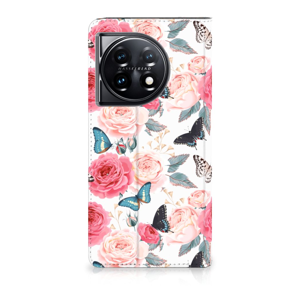 OnePlus 11 Smart Cover Butterfly Roses voorkant bloemen vlinders