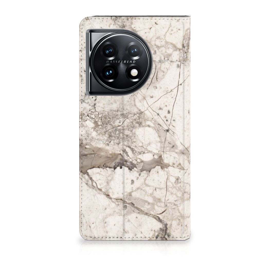 OnePlus 11 Standcase Marmer Beige hoesje marmer beige vooraanzicht