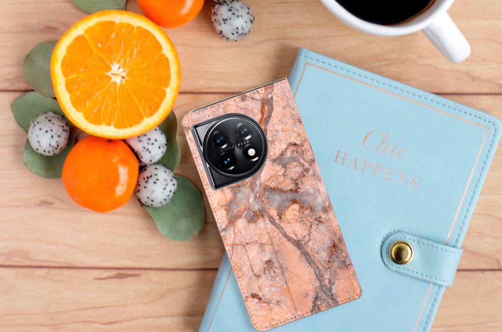 OnePlus 11 Standcase Marmer Oranje design marmer oranje aanzicht