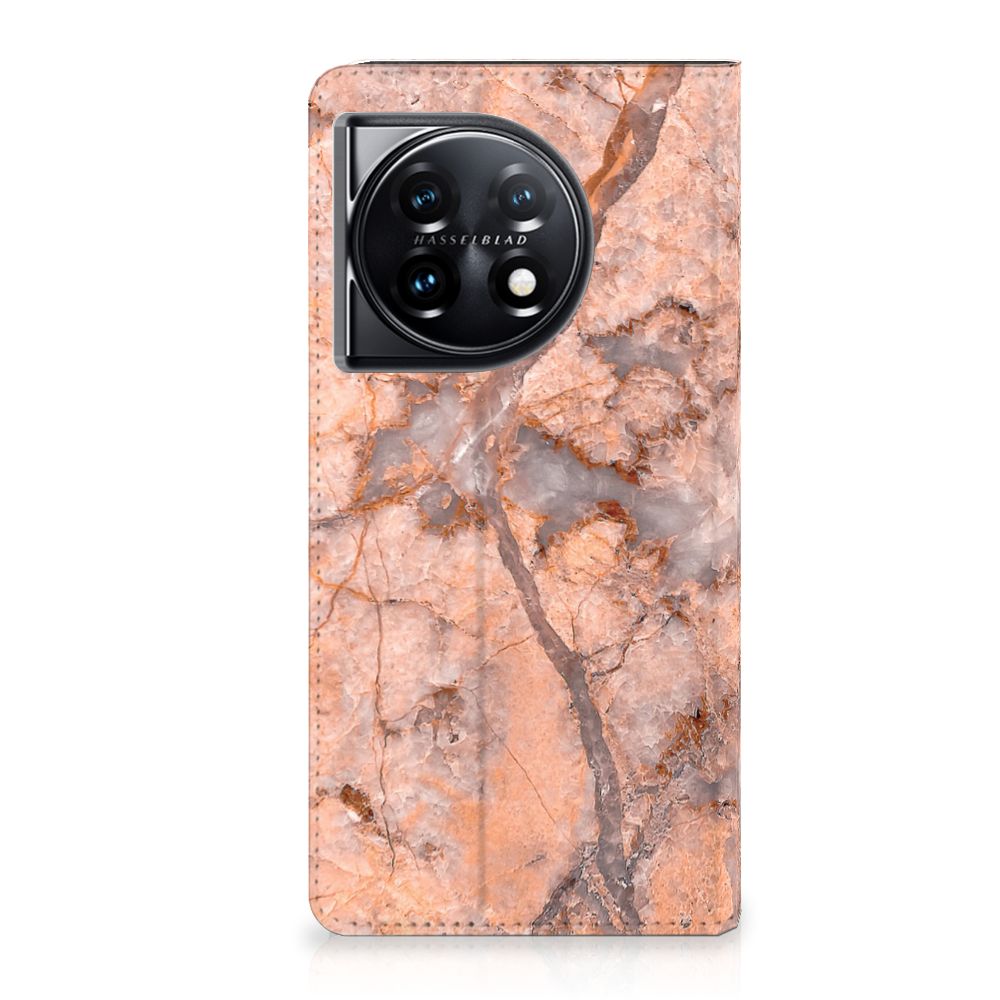 OnePlus 11 Standcase Marmer Oranje design hoesje voorzijde