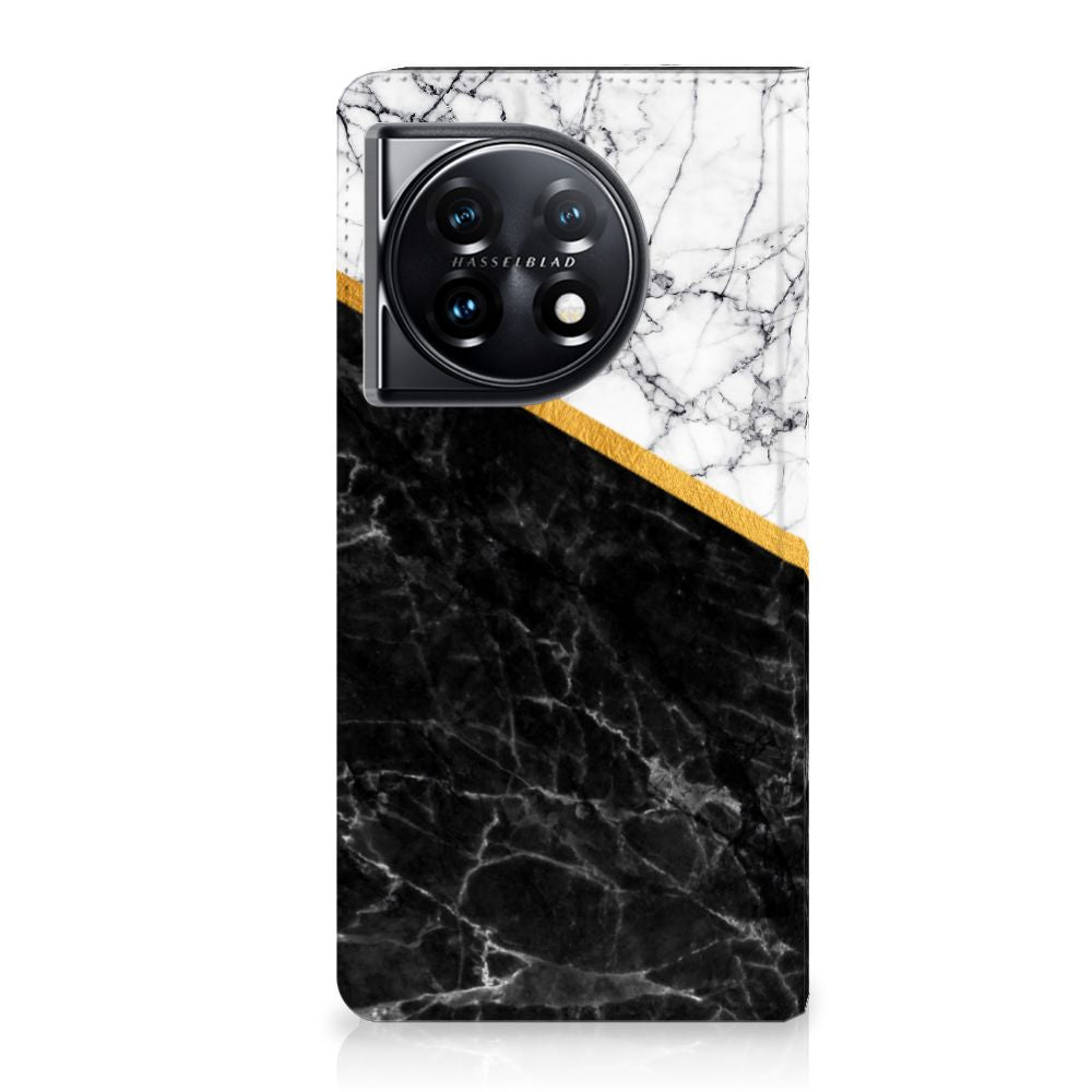 OnePlus 11 Standcase Marmer Wit Zwart design hoesje aanzicht