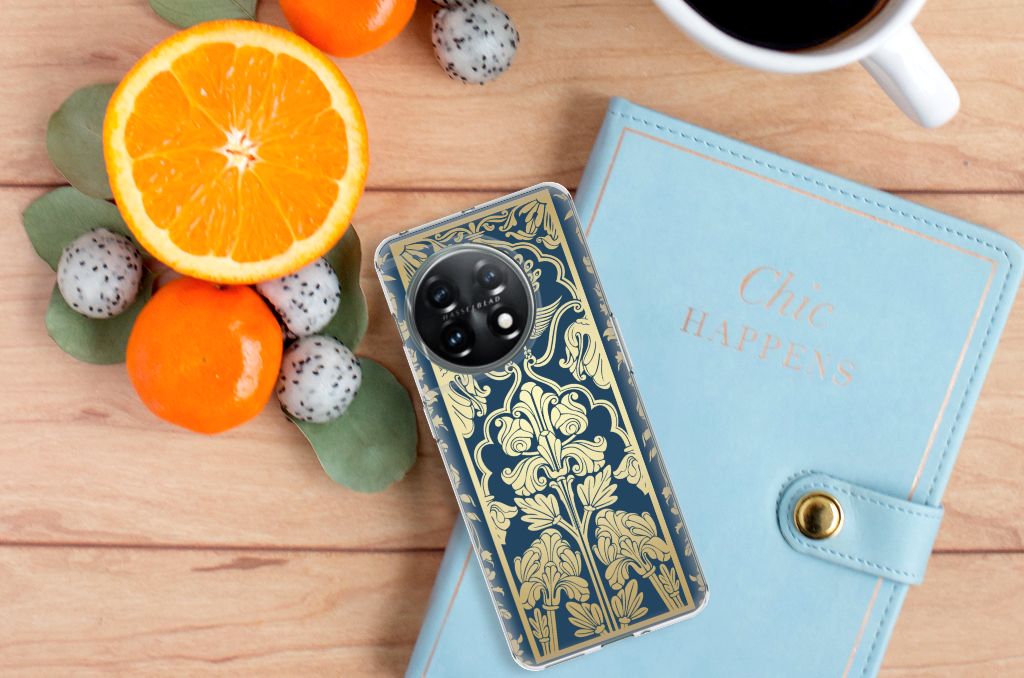 OnePlus 11 TPU Case Beige Flowers design detail boven