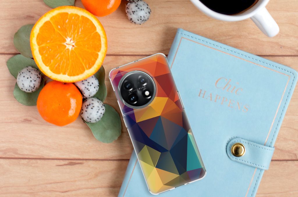 OnePlus 11 TPU Hoesje Polygon Color design kleurrijke driehoeken aanzicht