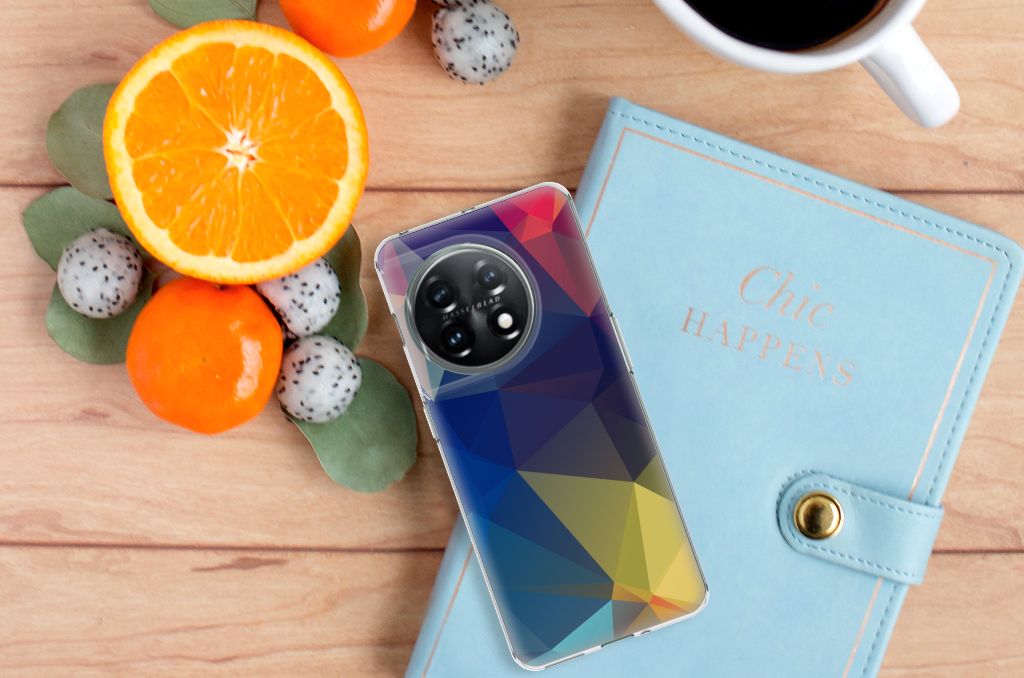 OnePlus 11 TPU Hoesje Polygon Dark design bovenaanzicht