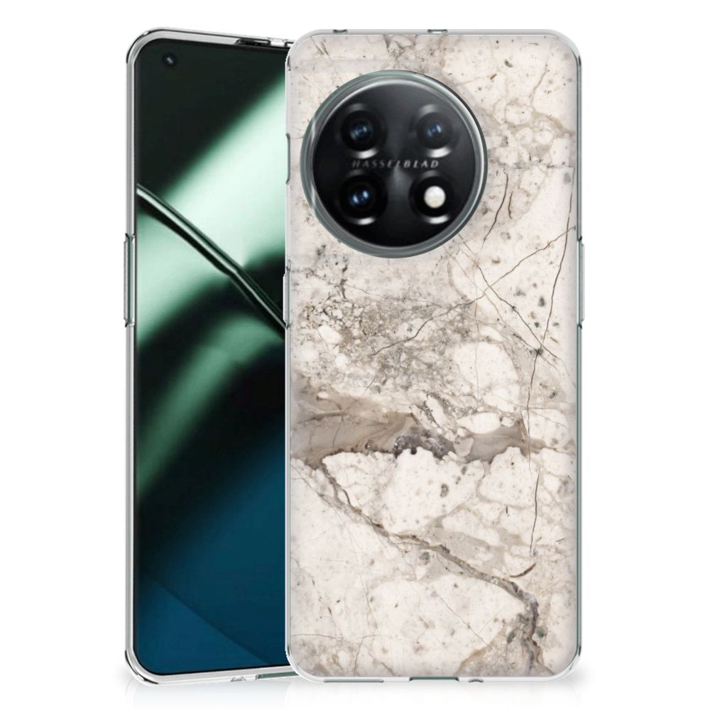 OnePlus 11 TPU Siliconen Hoesje Marmer Beige achterzijde