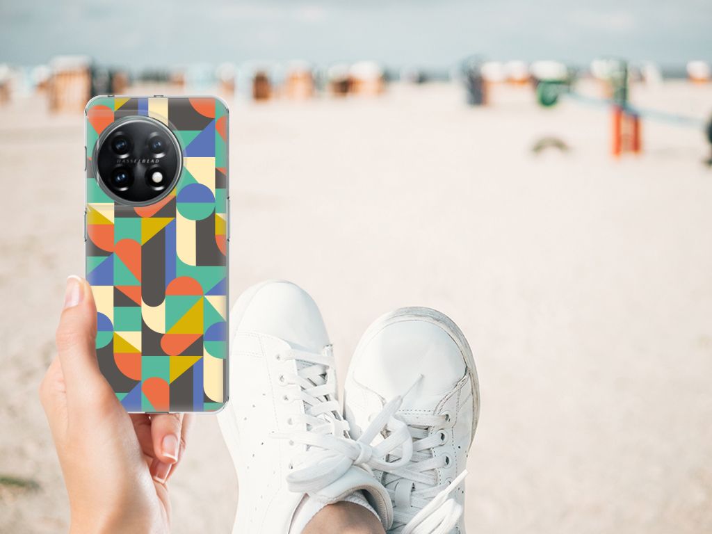 OnePlus 11 TPU bumper Funky Retro kleurrijk design beach hand
