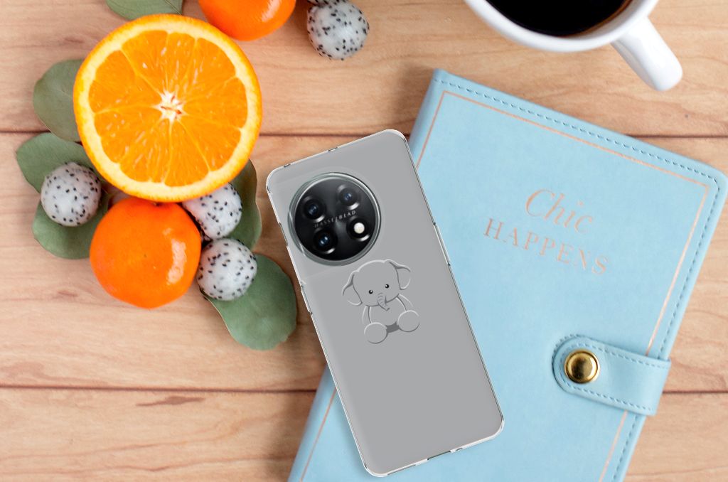 OnePlus 11 Telefoonhoesje met Naam Grijs Baby Olifant