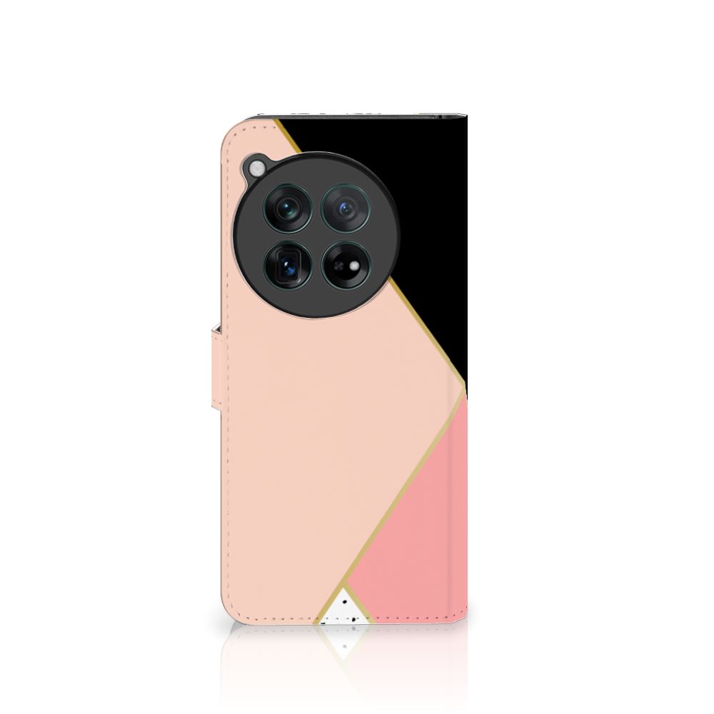 OnePlus 12 Book Case Zwart Roze Vormen Bookcase geometrisch ontwerp voorkant