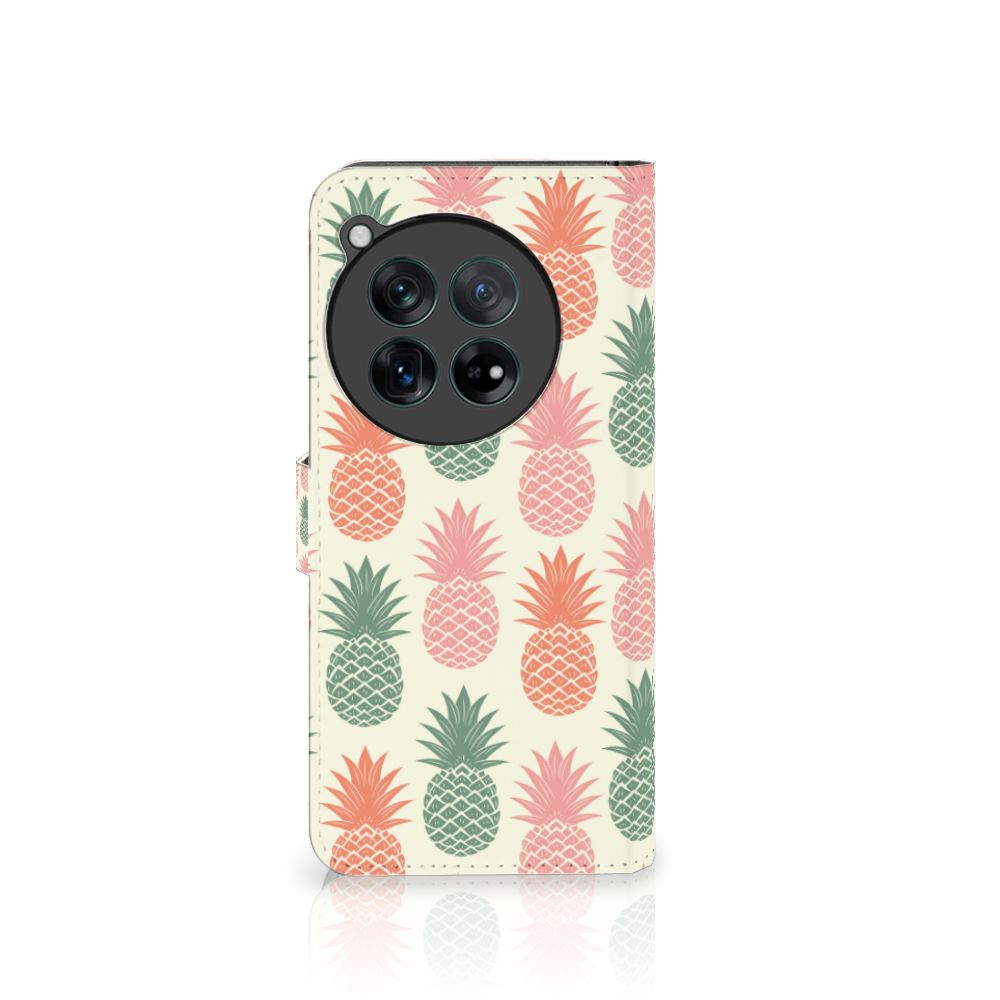 OnePlus 12 Book Cover Ananas met kleurrijke ananas 🥭, perfect cadeau voor bescherming en uitstraling.